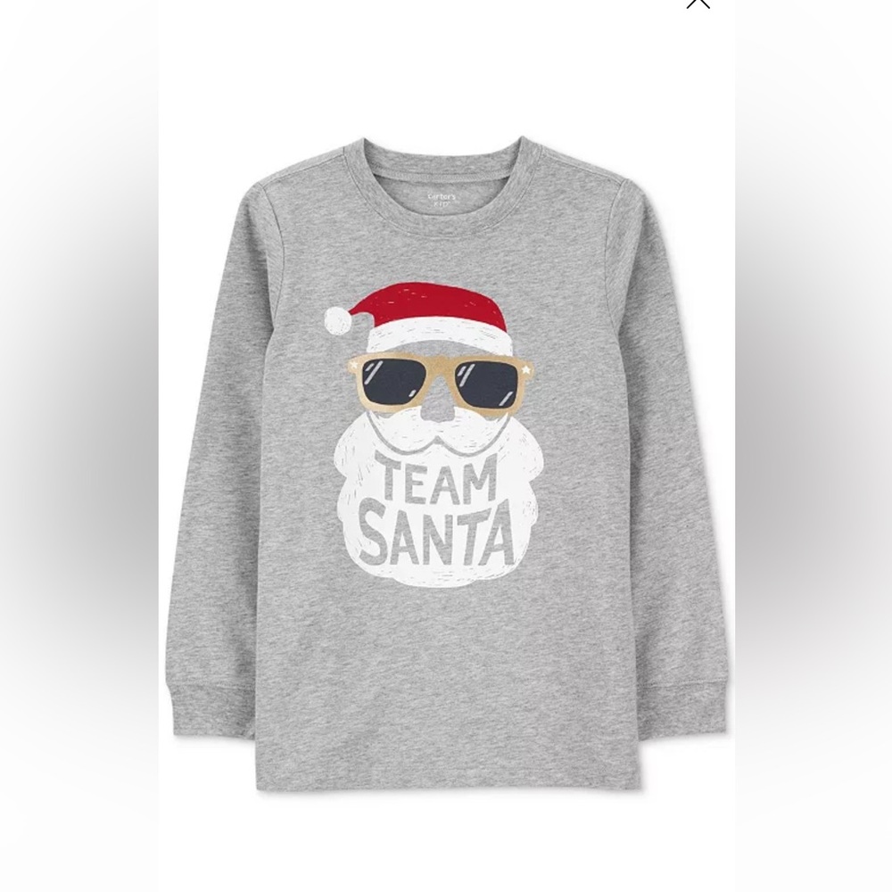Carters Team Santa Size 4t carters Heather grey cotton long sleeve crew neck tee